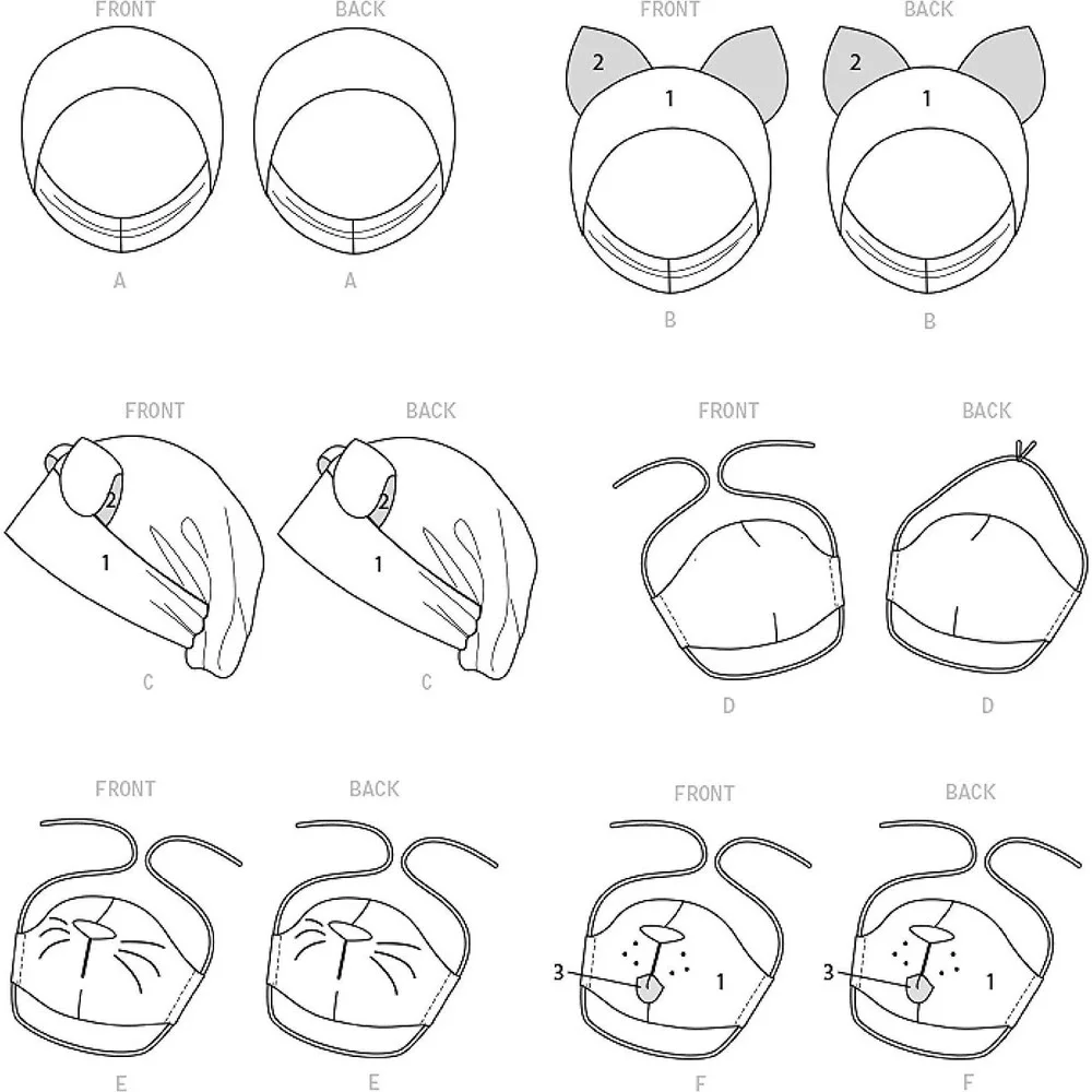 Simplicity‎ Sewing Pattern 9305 Headbands Hat Face Coverings Child S-L UNCUT